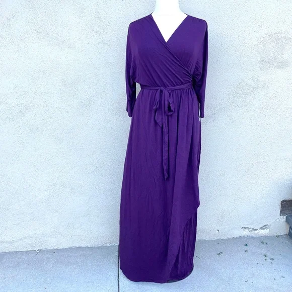KIYONNA velvet wrap dress maxi stretch floor length tall plus size gown 1X long - Picture 7 of 13